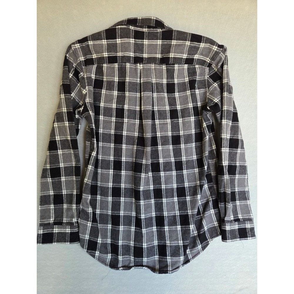 LL Bean Flannel Shirt Mens M Black Gray Plaid Slightly Fitted Cotton 287996 - Picture 3 of 6